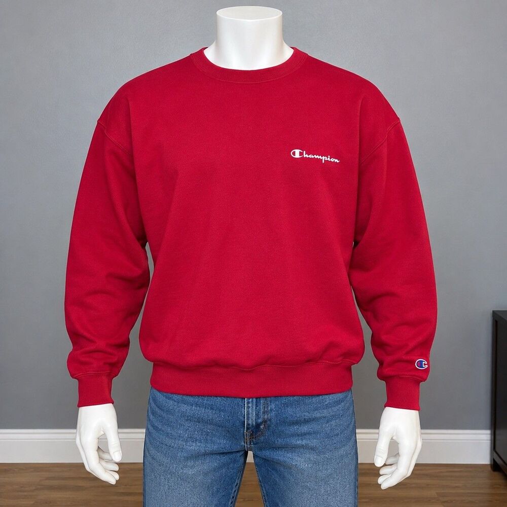 Champion Vintage 90s Crewneck Sweatshirt Mens Large Red Script Logo Streetwear